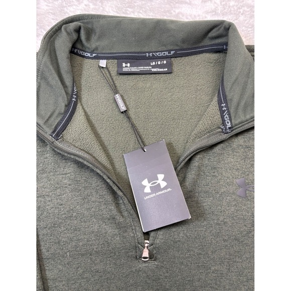 NWT UA Storm Fleece Green Mens L Loose Fit Cold Gear 1/4 Zip Sweater - Picture 2 of 7